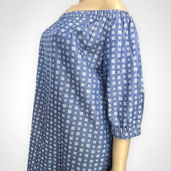 NINA LEONARD Large Off-the-Shoulder Print Denim‎ Dress Western Summer Casual - Picture 6 of 10